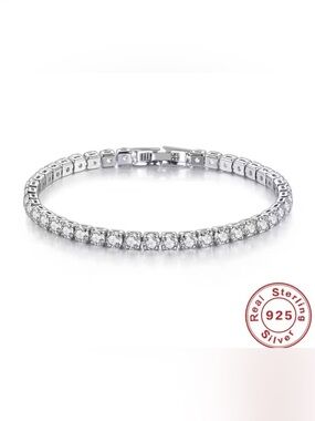 Classic White Crystal Tennis Bracelet - Silver 925